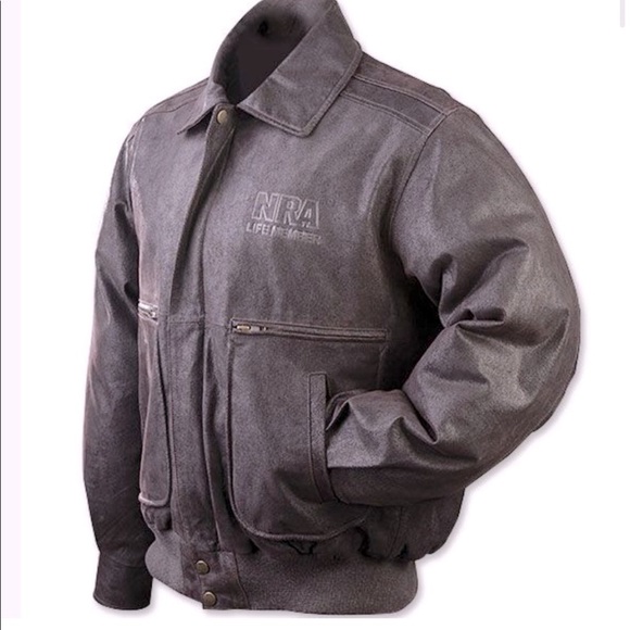 Burk's Bay NRA Life Member Leather Genuine Bomber Jacket Mens size L - Picture 1 of 13